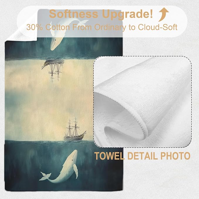 Vintage Nautical Kitchen Towels, Whale Gifts Hand Towel, Whale Decorative Towel, Coastal Nautical Decorative Dish Tea Towels for Kitchen, Hand Towel for Bathroom, 16x24 Inch（Upgraded Fabric）