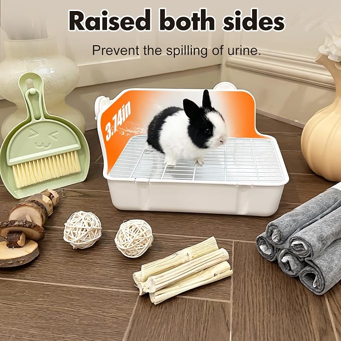 RUBYHOME Rabbit Litter Box Bunny Litter Box Guinea Pig Potty Trainer Corner Bedding Pet Potty Pan for Rabbit Guinea Pig Ferret Small Animal Cage Accessories
