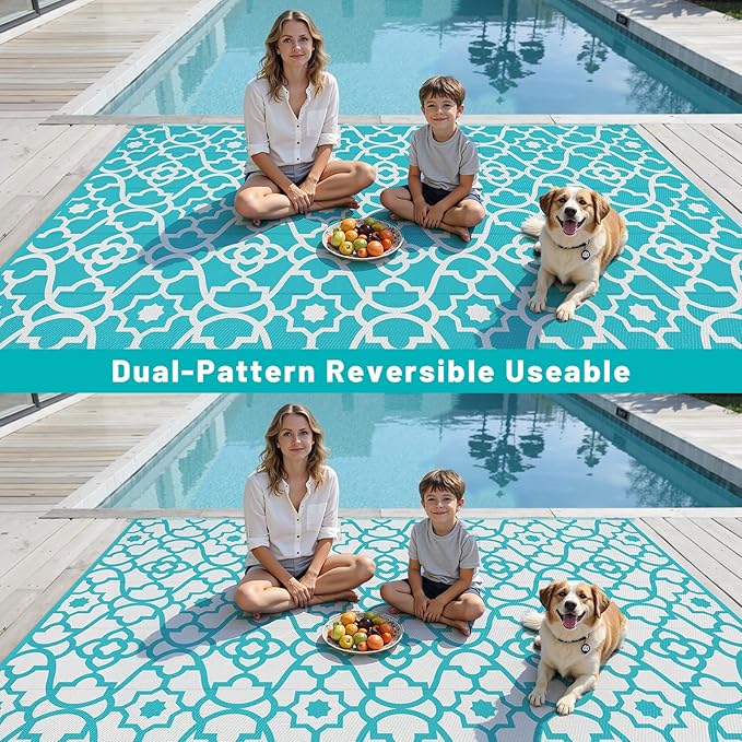 HEBE Outdoor Rug Waterproof 9x12, Plastic Straw Rug Camping Rug, Reversible Outdoor Patio Rugs RV Mat Clearance, Indoor Outside Floor Carpet for Porch,Deck,Camper,Balcony,Backyard