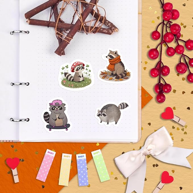 100Pcs Raccoon Stickers for Water Bottle, Laptop - Raccoon Gifts & Party Supplies - Gift for Women & Men