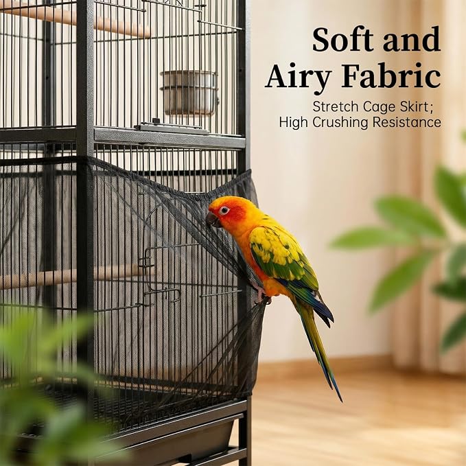 RAINFLOW 2 Pack Bird Cage Seed Catcher - Adjustable Bird Cage Skirt | Black & White, Fits 55-100 in Circumference, 16 in High, Breathable Seed Guard for Parrot, Parakeet and Cockatiel Cages