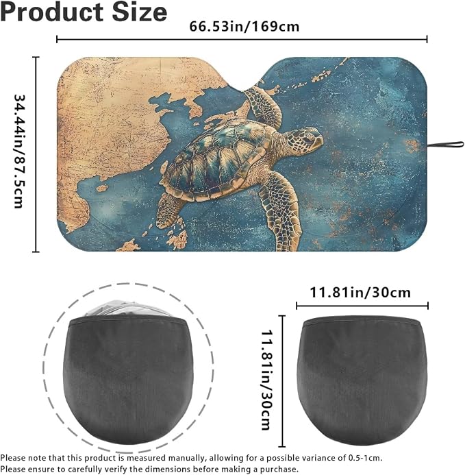 Map Turtle Windshield Sun Shade for Heat Protection Fashion Front Windshield Sun Visor Protector All Seasons Keep Your Vehicle Cool