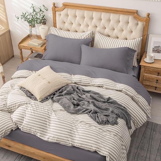 PURE ERA Jersey Knit 4pc Bed Sheet Set 100% T-Shirt Cotton Super Soft Comfy Breathable Fits Mattress Up to 20" Extra Deep Pocket (Solid Grey Purple, King)
