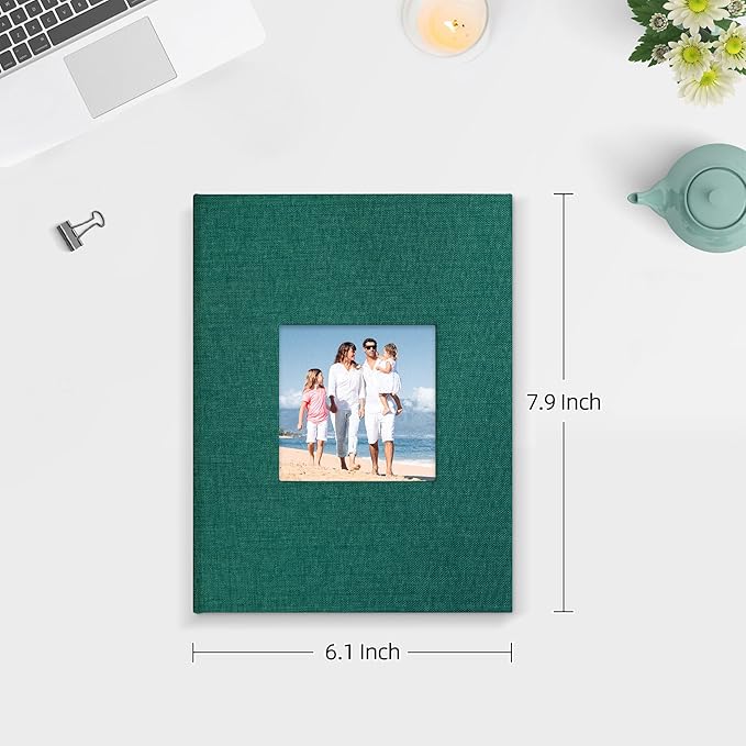 Mublalbum 2 Pack Small 5x7 Photo Album Linen Cover with Display Window Mini Picture Book Each Holds 52 Vertical Pockets for Artwork Postcards or Pictures Storage (Dark Green)