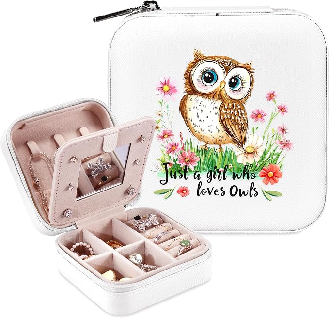 Owl Jewelry Box, Gifts For Teens Girls, Owl Lovers Themed Stuff Items Accessories Things Merchandise Decor Merch, Travel Ring Earrings Necklace Organizer Holder！
