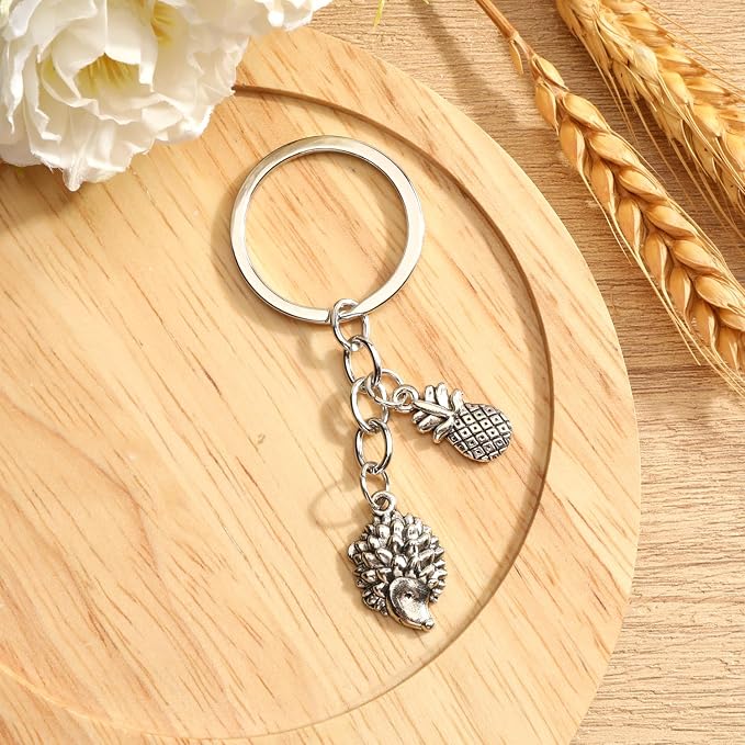 Hedgehog Keychain with Pineapple Charm Cute Hedgehog Keychain Adorable Animal and Fruit keycharm Accessory for Women Cute Keyring Gift Idea