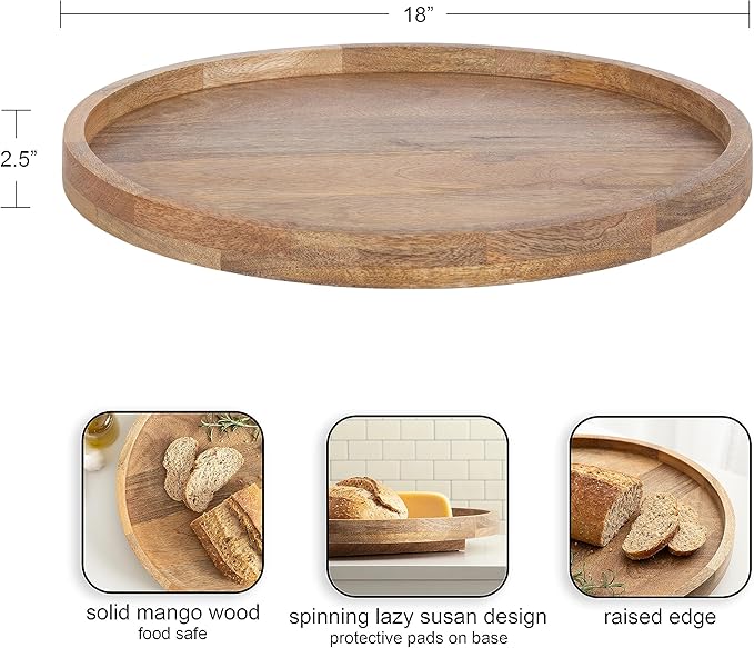 Kate and Laurel Halsey Round Lazy Susan Tray Organizer, 18 Inch Diameter, Transitional Round Countertop Organizer with Turning Lazy Susan for Kitchen Storage