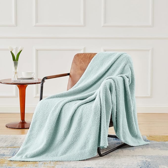 CYMULA Knit Throw Blanket for Couch Sky Blue - Super Soft Lightweight Plush Fuzzy Fluffy Cozy Blankets and Throws for Sofa Bed, 60 x 80 inches