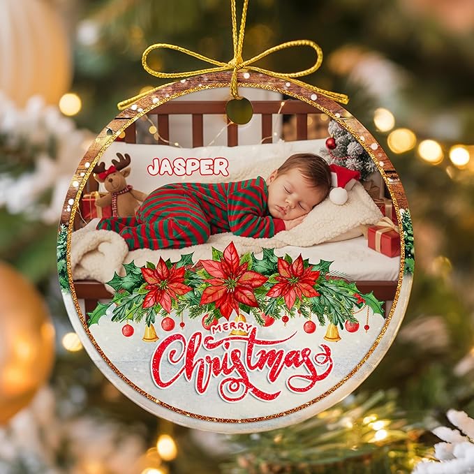 Personalized Baby's First Christmas Ornament 2025 Personalized My First Christmas Ornaments Picture & Name Gift for New Mom, Dad, Grandson or Granddaughter Christmas Tree Keepsake Gift
