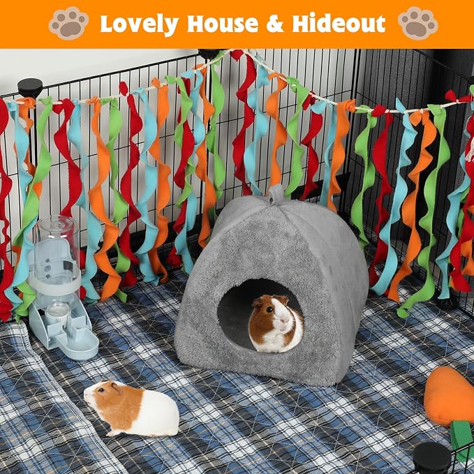 BWOGUE Guinea Pig Bed Hideout, Washable Hamster Cave for Small Animals | Removable Cushion for Cleaning, Warm Fleece Nest, Washable Bed, 10.23 x 10.23 x 11 in, Dwarf Rabbits Hedgehogs