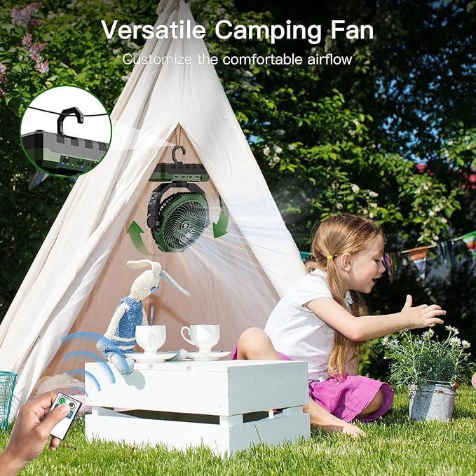 FRIZCOL 3-in-1 Camping Fan - Portable Fans Rechargeable - Detachable Battery Powered Fan with Light & Remote for Indoor, Outdoor, Tent, Travel, Fishing, Jobsite, Gifts for Men Dad Him - Green