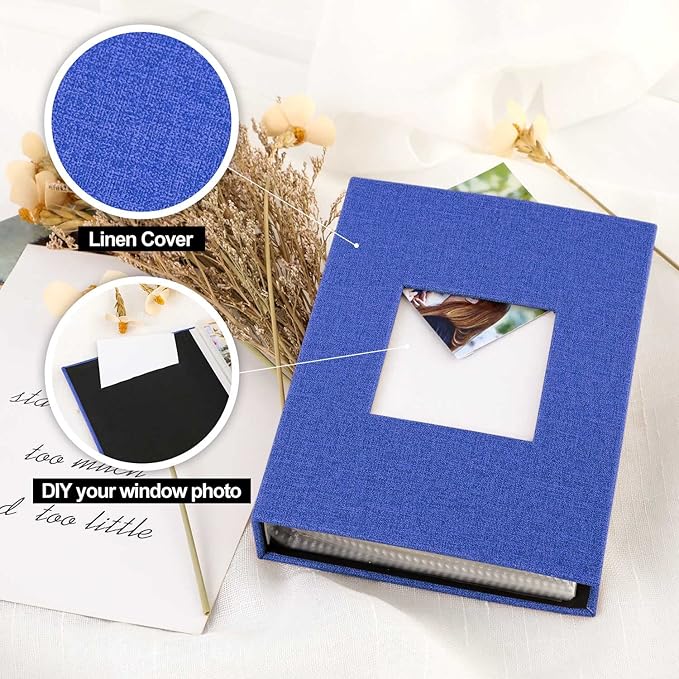 Ywlake Photo Album 4x6 100 Pockets 2 Packs, Small Mini Capacity Linen Photo Album Bulk Sets, Each Pack Holds 100 Top Loader Vertical Only Picture for Kids Boy Girls Blue