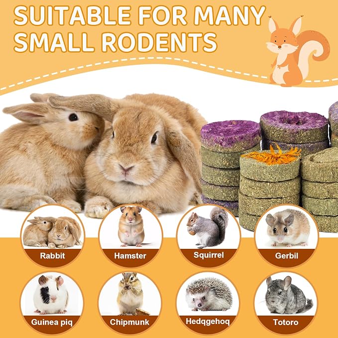 30PCS Guinea Pig Hay Grass Cake Food Set Natural Rabbit Chew Toys for Teeth | Hamster Toys, Bunny Chew Toys Timothy Hay Treats for Rabbits Chinchillas Rats, Small Animals Teeth Grinding