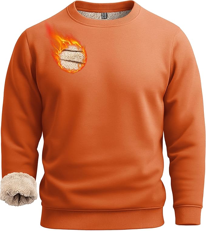 Boladeci Men's Full Sherpa Lined Crewneck Sweatshirts Heavy-weight Fleece Pullover Thick Thermal Long Sleeve Cotton