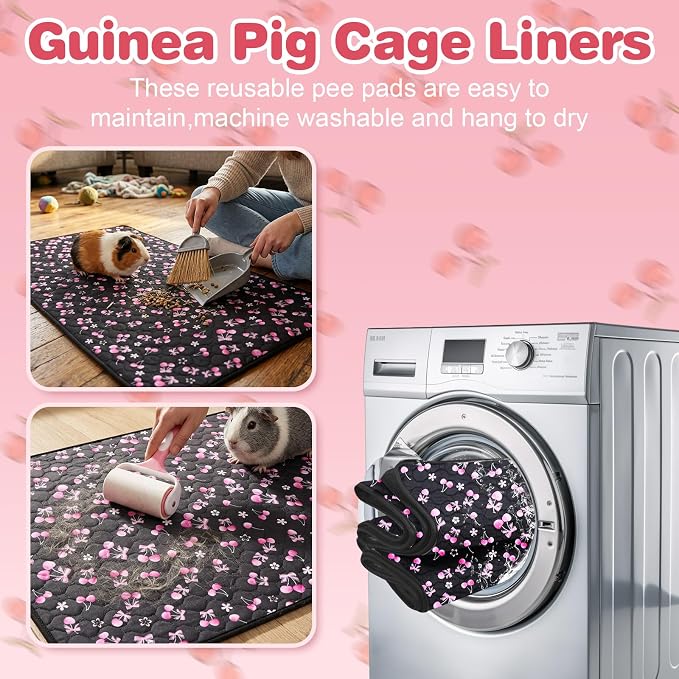 2 Pack Waterproof Guinea Pig Cage Liner, 12" x 24" Washable Reusable Guinea Pig Liner, Super Absorbent Leak-Proof Pet Pee Pad Mats for Guinea Pigs Rabbit Chinchilla Bunny Hamster