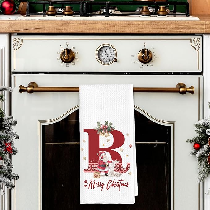Christmas Initial Letter R Kitchen Towels Personalized Gifts Dish Towels Hand Towels for Kitchen Decorations, Christmas Birthday Gifts for Women, 24x16 Inch