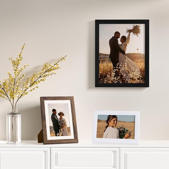 Vittanly 12 Pack Picture Frames Collage Wall Decor for Mounting or Tabletop Display, Gallery Wall Frame Set for Family, Multi Sizes Including 4pcs 8x10, 4pcs 5x7, 4pcs 4x6, Black, Brown and White