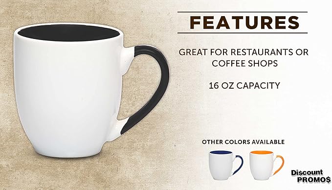DISCOUNT PROMOS Bistro Style Large Coffee Mugs 16 oz. Set of 10, Bulk Pack - Perfect for Coffee, Tea, Espresso, Hot Cocoa, Other Beverages - Black
