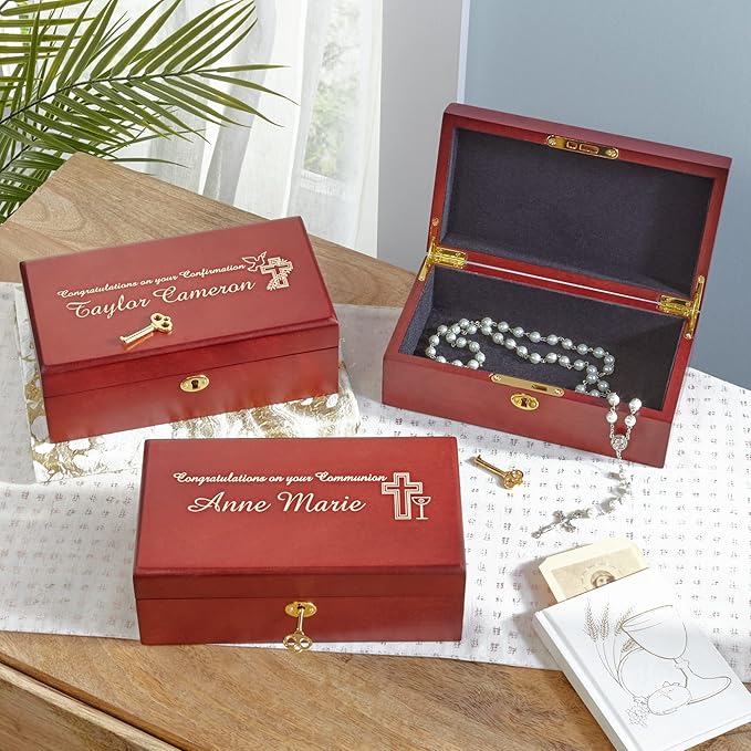 Let's Make Memories Personalized Locking Heirloom Confirmation Keepsake Box – Memento Storage – Celebrate Faith – Engrave with Name