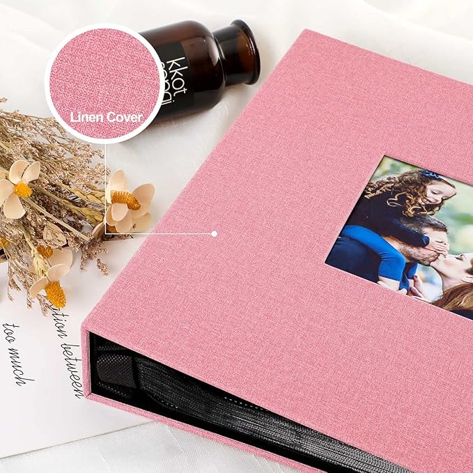 Ywlake Photo Album 4x6 600 Pockets Photos, Linen Cover Large Picture Albums Holds 600 Horizontal and Vertical Photos Pink