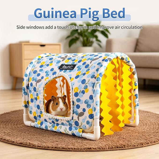 Guinea Pig Hideout No Bottom Guinea Pig Bed Easy to Clean Rabbit Hideout Bunny Beds - Small Animal Indoor Habitat for Chinchilla Ferret Hedgehog Flower-Branch Mouse (Pink Flower)