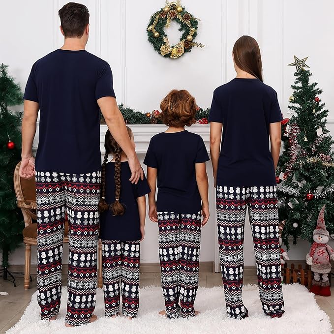 Christmas Pajamas for Family Matching Holiday PJ's Jammies Sets with Short Sleeve Tee and Pants Sleepwear Loungewear