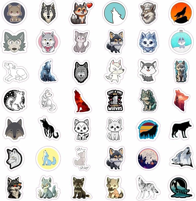 Cute Wolf Stickers for Water Bottle and Laptop - Wolf Party Supplies & Decorations, Waterproof Vinyl Decals, Cute Animal and Wildlife Stickers, Gifts for Women & Men