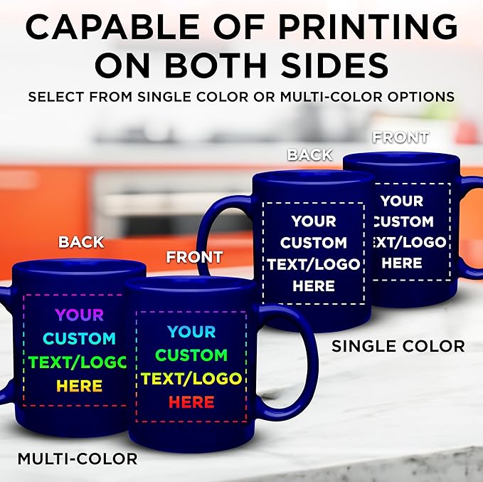 Custom Ceramic Coffee Mugs 11 oz. Set of 50, Personalized Bulk Pack - Coffee cup set, Iced coffee cup, Gaming mug - Cobalt Blue