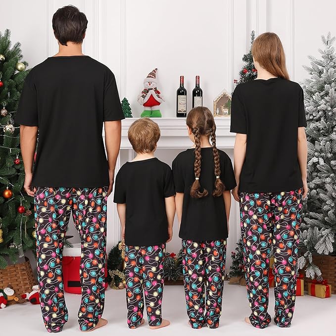 Christmas Pajamas for Family Matching Holiday PJ's Jammies Sets with Short Sleeve Tee and Pants Sleepwear Loungewear