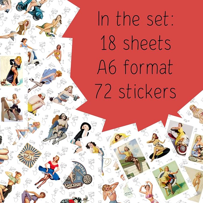 Pin Up Girl Stickers for Water Bottle and Laptop - Pin Up Girl Party Supplies & Decorations, Waterproof Vinyl Decals, Retro and Vintage Stickers, Gifts for Women & Men