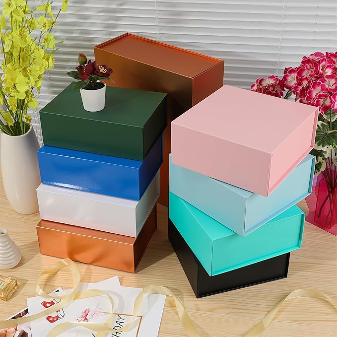 6 Pack Black Gift Boxes With Lids,9x9x4 Inch Bridesmaid Proposal Box And Printable Stickers,Proposal Boxes With Ribbon For Wedding, Packaging, Present, Birthday
