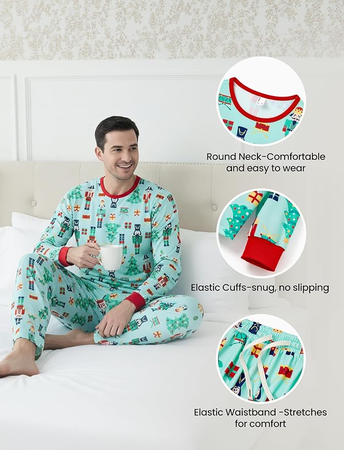 PATPAT Christmas Family Matching Pajama Sets Includes Christmas Socks - Perfect for Family Photos & Holiday Celebrations