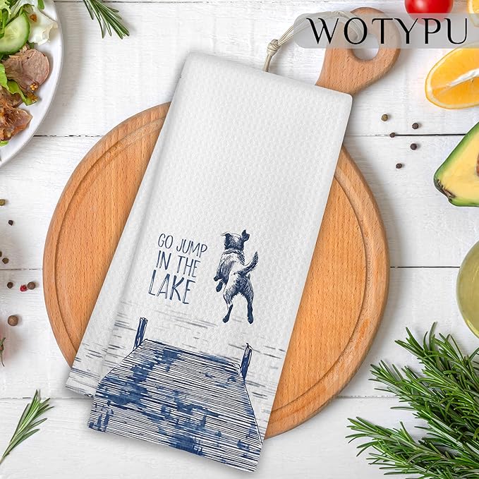 Lake House Decor Kitchen Towels, Funny Lake Golden Retriever Gift Dish Tea Towel for Kitchen Decor, Golden Retriever Lover Gifts Hand Towels for Bathroom Decor, 16x24 Inch