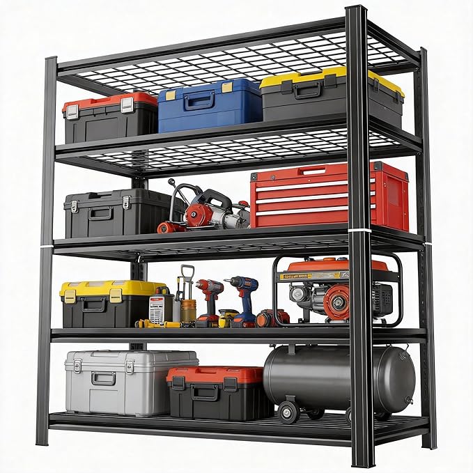 Metal Garage Shelving Unit, Heavy Duty Adjustable Storage Shelves, Steel Shelving, 3000 lbs Capacity, Industrial Shelves for Heavy Tools and Equipment, 5Tier-35.4" Wx 15.7" Dx 71.2" H