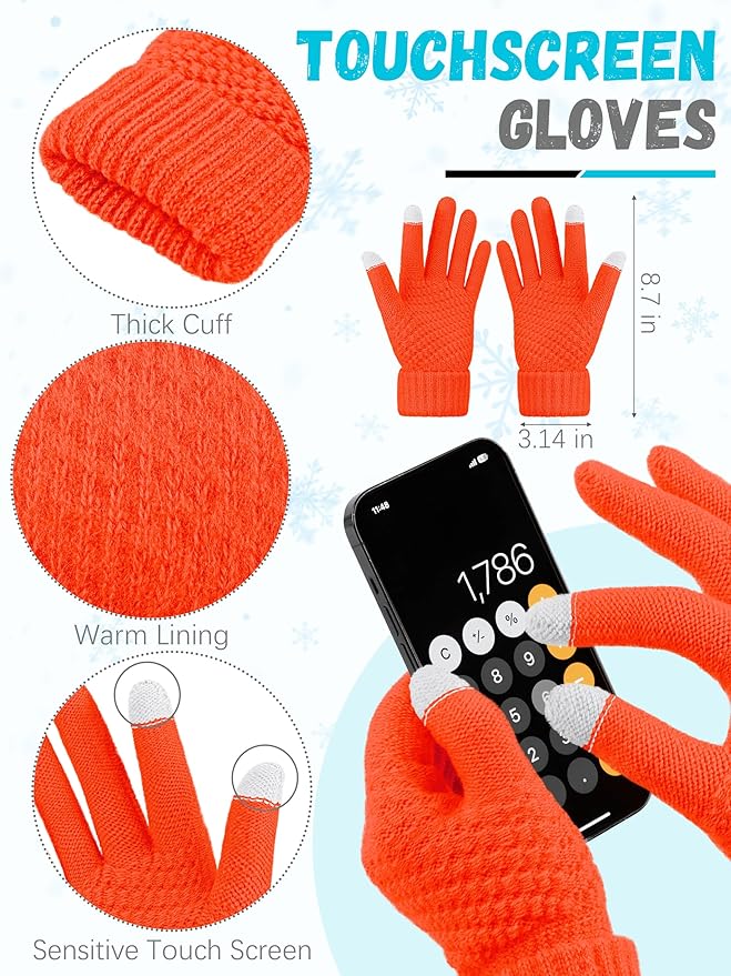 Winter Beanie Hat Scarf Gloves, Warm Fleece Knit Hats Touch Screen Gloves Neck Scarf Set Winter Gifts for Unisex Adult