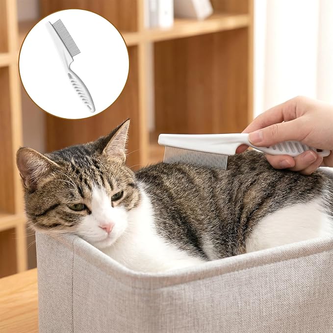 2Pcs Rabbit Brush, Fine-Tooth Stainless Steel Flea Brush for Dogs Rounded Teeth Grooming Metal Comb for Dogs, Chinchillas, Ferrets, Guinea Pigs, Rabbits