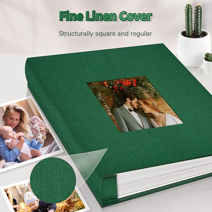 Photo Album 4x6 with 600 Pockets,Slip-in Picture Albums,Linen Cover Memory Book with Front Window,White Page Vertical Photo Book for Wedding,Family,Anniversare,Baby,Vacation
