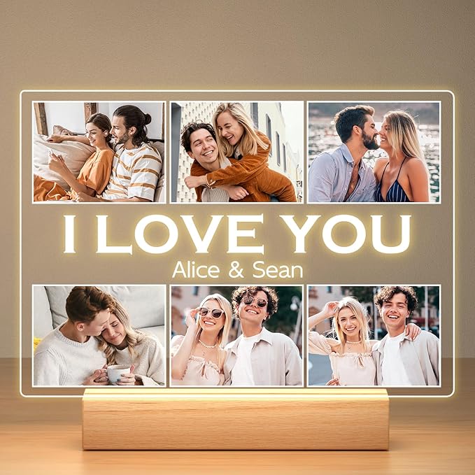 Personalized Picture Frame with Photo, Customized Photo Frame with Night Light, Custom Picture Frames, Personalized Anniversary Christmas Gifts for Women Men Her Him Girlfriend Boyfriend Couple