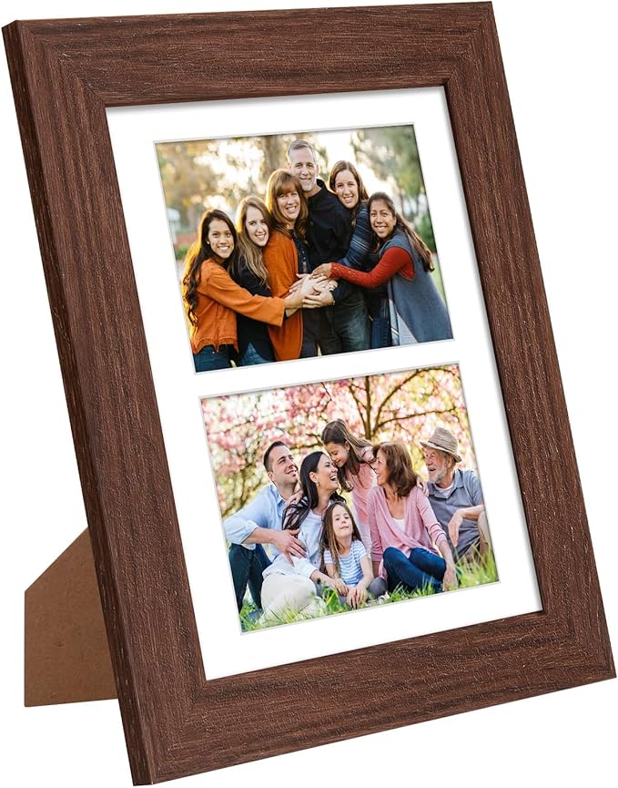 8.5x11 Picture Frame Display 2 opening Double 5x7 Picture Frame Collage,Multi Photo Frame with Mat,Plexiglass,Horizontal and Vertical Formats for Wall Decor,Walnut Wood Grain