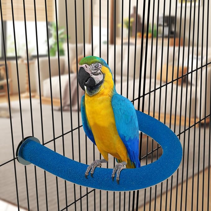 Rypet U-Shaped Large Parrot Perch, Quartz Bird Perch for Cage(Blue XL) | Safe Chew & Rest Perch for Large Birds, Durable Non-Toxic Cage Accessory, for Parakeets Cockatiels Conures Macaws