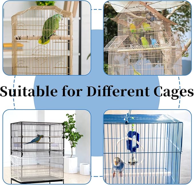 Daoeny Large Bird Cage Cover, Bird Cage Seed Catcher, Adjustable Soft Airy Nylon Mesh Net, Birdcage Cover Skirt Seed Guard for Parrot Parakeet Macaw African Round Square Cages (White)