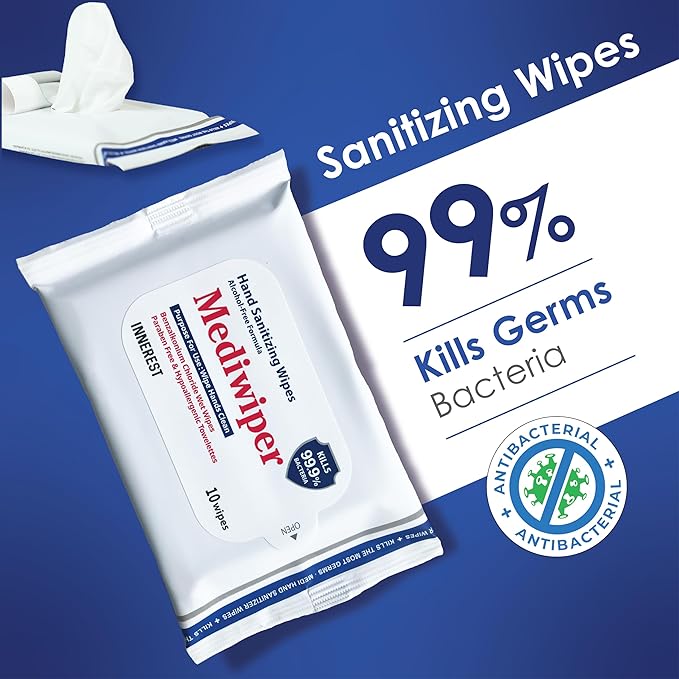 MEDIWIPER 10count Unscnted Alcohol-Free Hand Sanitizing Wipes, Antibacterial Wet Wipe, Hand Sanitizer (2000 Wipes (10 * 200))