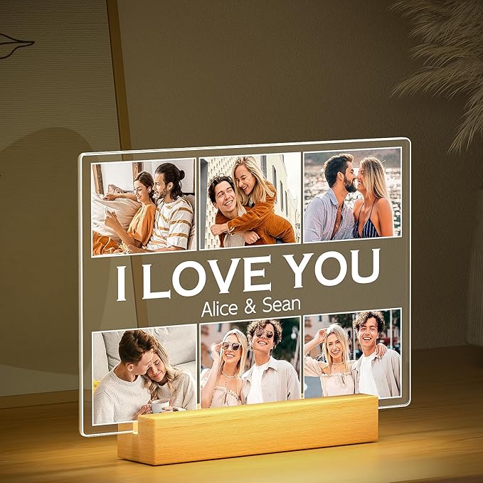 Personalized Picture Frame with Photo, Customized Photo Frame with Night Light, Custom Picture Frames, Personalized Anniversary Christmas Gifts for Women Men Her Him Girlfriend Boyfriend Couple