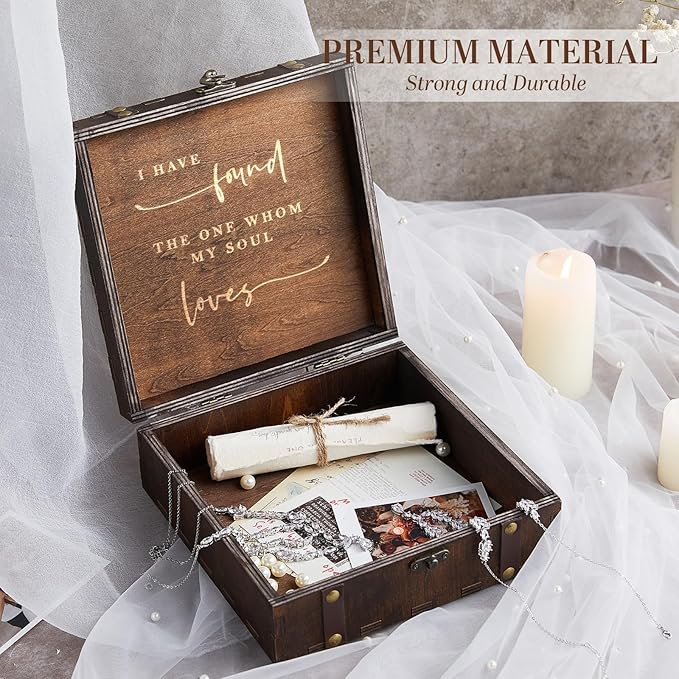 AW BRIDAL Mr and Mrs Wedding Keepsake Box for Couples, Wooden Memory Boxes with Lids, Bridal Shower Gifts for Bride Bachelorette Party, 2025 Engagement Gift for Newlyweds and Marriage Couple