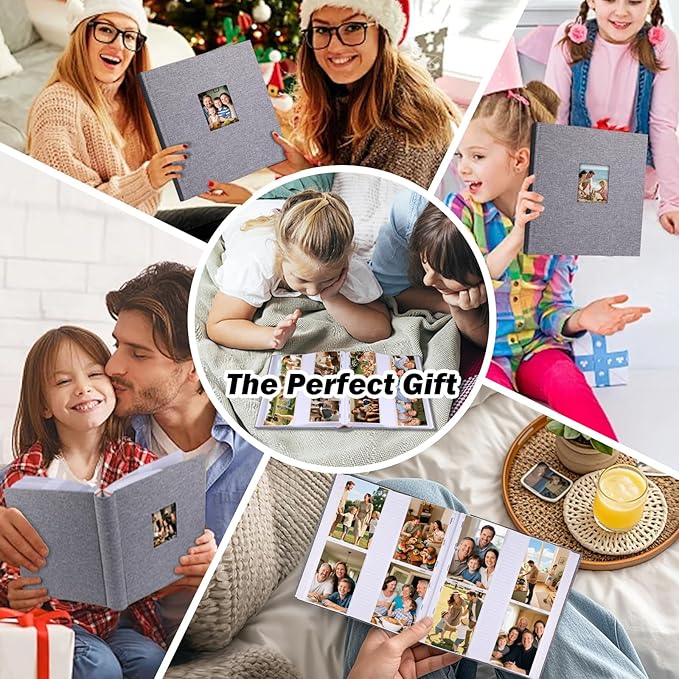 Photo Album 4x6 600 Photos with Writing Space Linen Cover with Front Window Picture Album, 600 Photos 4x6 Photo Album Book for Wedding Kids Travel Family Baby Pictures (Grey)