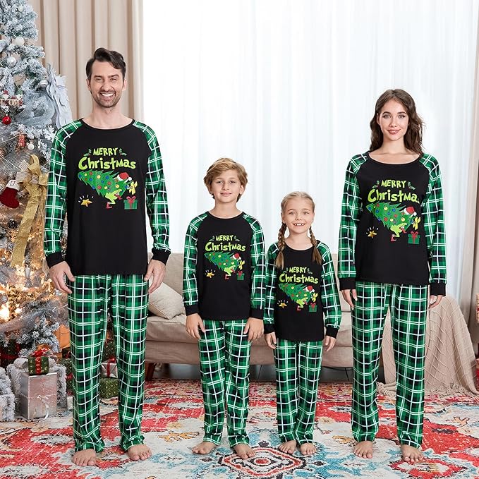 Christmas Family Pajamas Set Matching Holiday Plaid Sleepwear Set Reindeer/Tree Print Loungewear for Xmas Eve