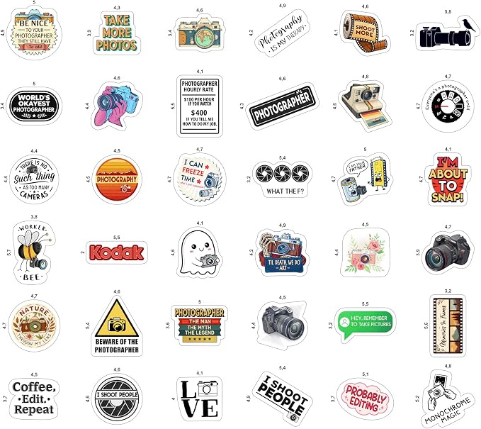 100Pcs Photography Stickers for Water Bottle and Laptop - Photography Party Supplies - Gifts for Photographer - Photo and Camera Stickers - Gift for Women & Men