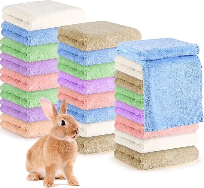 Newwiee 48 Pcs Guinea Pig Fleece Bedding Blankets Bulk Washable Small Animal Fleece Cage Liners Pet Wash Cloth Sleeping Mat Cover for Hamster Chinchilla Rabbit Hedgehog (14 x 30 Inch,Multicolor)