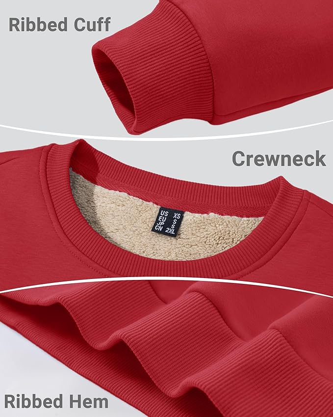 Boladeci Men's Full Sherpa Lined Crewneck Sweatshirts Heavy-weight Fleece Pullover Thick Thermal Long Sleeve Cotton