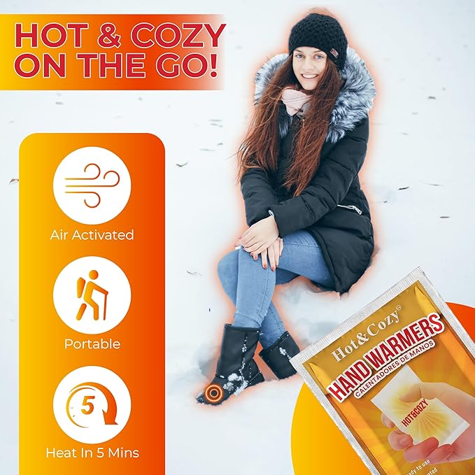 Hot&Cozy Hand Warmers - Super Long Lasting Safe Natural Air Activated Warmers - Odorless Hot Hand Warmer -Up to 10 Hours of Heat - 96 Packs - 48 Pair